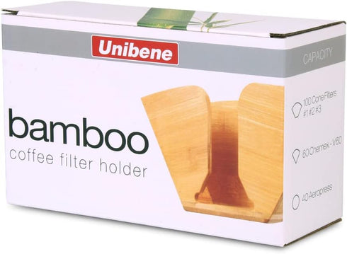 Unibene Bamboo Coffee Filter Holder, Coffee Paper Storage Container Dispenser Rack Shelf for Aeropress, Chemex, Hario V60 and Melitta Cone Filters...