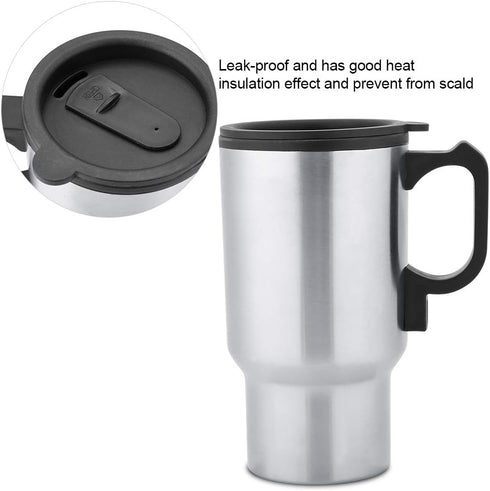 Car Kettle,Car Heating Cup,12v 450ml Stainless Steel Travel Mug Car Heating Cup, Fast Travel Heating Cup with Lid, Spill Proof, Electric Cup for H...