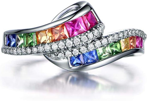 925 Sterling Silver Fashion Natural Ruby Sapphire Emerald Ring 18K Gold Plated Diamond Rainbow Gemstone Women's Ring CZ Eternity Engagement Weddin...