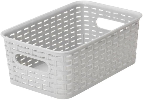 YBM Home Small Plastic Rattan Storage Box Basket Organizer - Gray - 1 Pack...