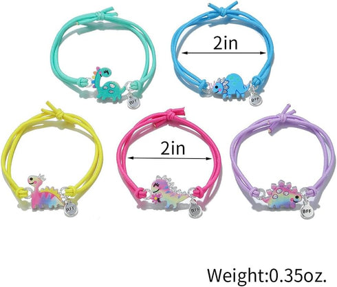 COLORFUL BLING Cute Dinosaur Beaded Strand Bracelet Lovely BFF Bracelets Set for Women Adjustable Enamel Butterfly Cat Paw Heart Rainbow Charm Bra...
