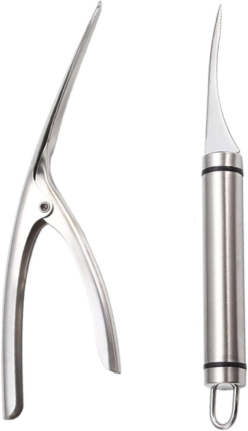 (2 Pack) Stainless Steel Shrimp Line Knife+ Shrimp Peeler, Shrimp line tool Easily Remove Fish Scales shrimp shells Feather for Kitchen Tools...