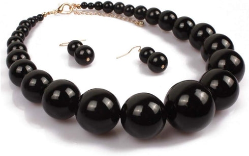 HSQYJ Simple Large Big Simulated Pearl Statement Necklace Earring Set Faux Big Pearl Choker Drop Dangle Hook Earring Fashion Costume Jewelry for G...