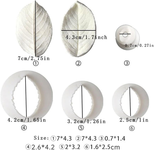 6Pcs Rose leaves Cutter & Veiner Set Fondant Silicone Mold Rose leaf Gumpaste Clay Mould for Chocolate Sugarcraft Bakeware...