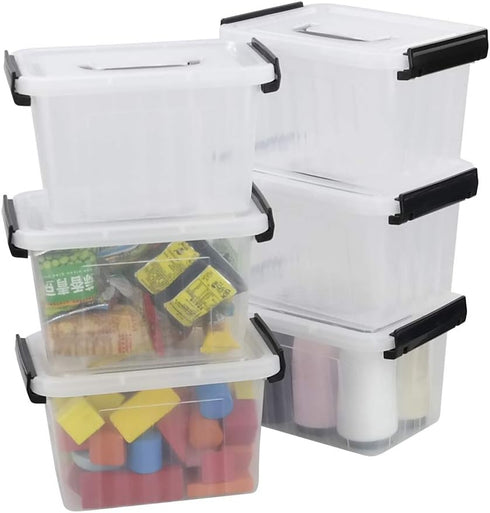Asking Plastic Latching Box with Black Handle, Lidded Storage Bins, 6 Packs, 3 Quart...