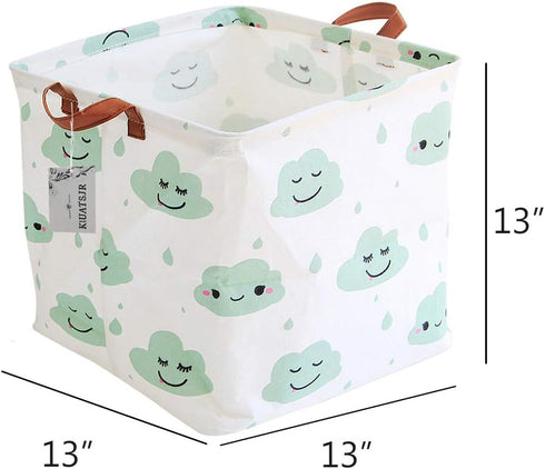 Square Storage Bins Canvas Collapsible Storage Basket with Handles Toy Organizer for Nursery, Kid's Toys, Closet & Laundry, Gift Baskets (Green Cl...