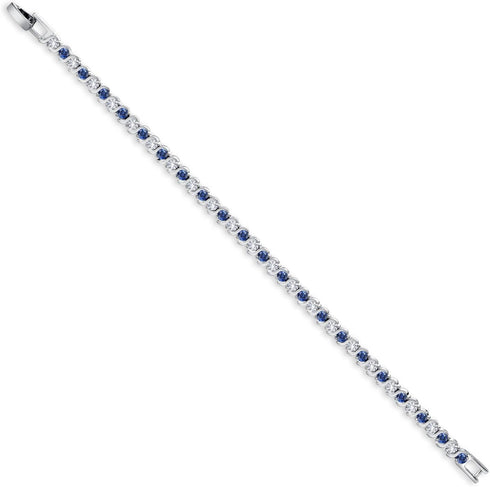 Gem Stone King 3MM Simulated Blue Sapphire and Sparkling White Cubic Zirconia Tennis Bracelet for Women | 4.50 Cttw | Size 7 Inch | Choice of Colo...