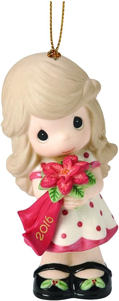 Precious Moments, Wishing You A Beautiful Christmas”, Dated 2016, Bisque Porcelain Ornament, #161002...