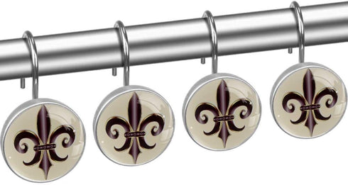 Fleur De Lis New Orleans Flower Crystal Glass Shower Curtain Hooks Rings Decorative Bathroom Decor - Set of 12...