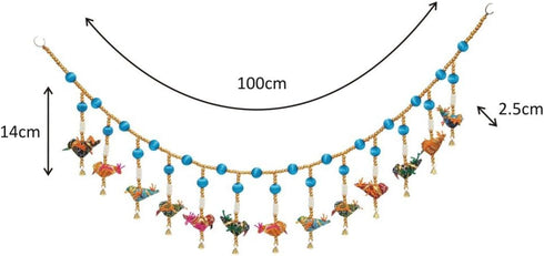 Door Hanging Bandhanwar Sky Blue Beads with Multiple Cloth Birds Hanging...