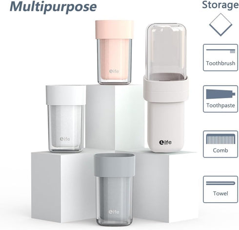 Portable Travel Toothbrush Case, Covered Toothbrush Cup Holders, Toothbrush and Toothpaste Travel Case, Toothbrush Storage Organizer Container for...