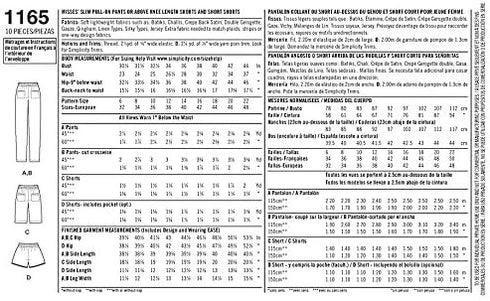 Simplicity Easy-to-Sew Pattern 1165 Misses Slim Pull-on Pants, Long, or Short Shorts Sizes 6-8-10-12-14...