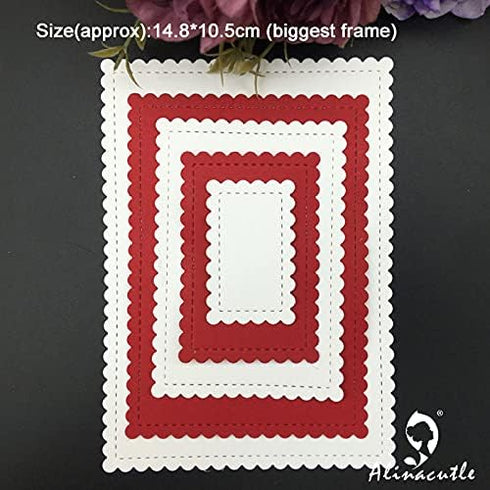 Alinacutle 5/PK-Rectangle, Scallops Border Nesting Frame Die Cut, Card Background Metal Cutting Die, Card Frame Die Set,Paper Craft Die-Cuts,DIY C...