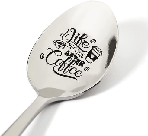 Life begins after coffee spoons with messages coffee spoon engraved coffee spoon engraved spoons him Silver 7 Inches A4 Stainless steel silver spo...