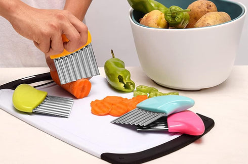 Crinkle-Cutter for Veggies-Salad-Chopper Knife 2Pcs Stainless-Steel-Blade Wavy...