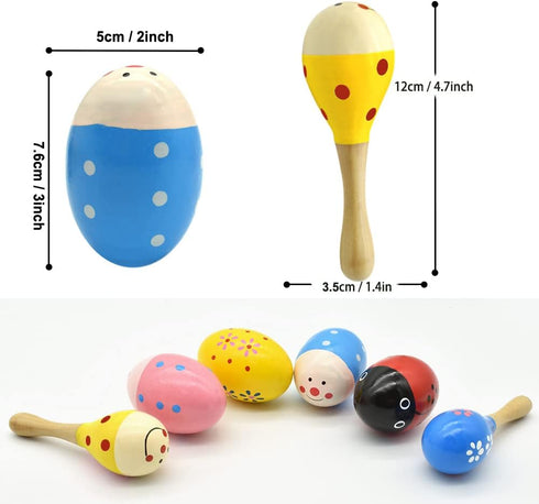 Wooden Easter Eggs Shakers Toys, Maracas Kids Hand Percussion Shakers Percussion Musical for Party Favors Kids Easter Basket Stuffers, 4 Pack East...