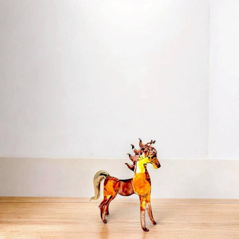 Tiny 2½" Long Brown Gold Standing Horse Figurine - Miniature Hand Blown Painted Glass Horses Stallion Mare Foal Pony Animals Crystal Decorative Co...