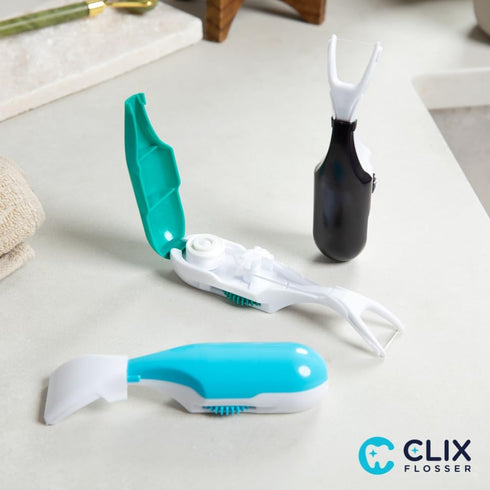 Automatic Dental Flosser | Reusable and Refillable | Pre-Loaded Floss Inside | Travel Cover | Easy Click-to-Use Solution for Plaque Removal, Clean...