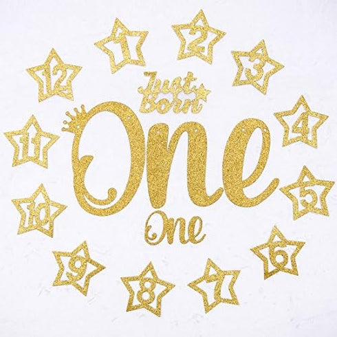 1st Birthday 12 months Photo Banner, Cake Topper, Highchair One Garland. Newborn to 1 Year old Monthly Milestone Picture, Baby Boy & Girl First Go...