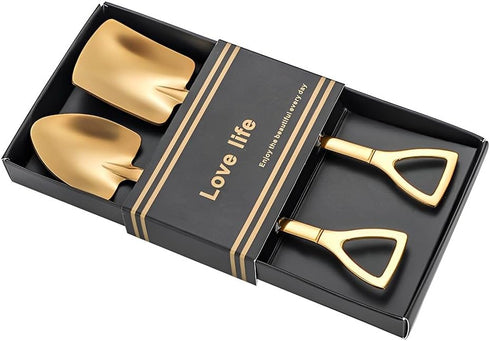 Golden Shovel Spoons for Desserts Coffee Tea Shovel Spoon Set Grapefruit Spoons Set of 2 Flat Watertermelon Ice Cream Spoons Gifts for Ice Cream L...