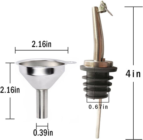 olive oil spouts,Stainless Steel Classic Bottle Pour Tapered Spouts for Pours liquor, vinegar, syrup or oils with Stainless Steel Funnels (2pcs)...