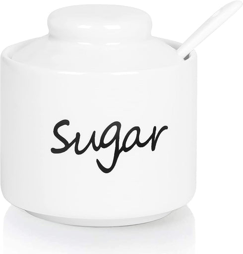 ONTUBE Ceramic Small Sugar Bowl with Lid and Spoon,Porcelain Sugar Pot,8oz (White)...
