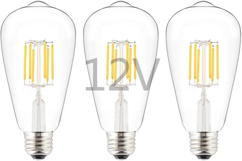 Low Voltage DC 12V/24V 6W LED Bulb, Edison Style ST21(ST64) Antique Shape, 12V PWM DC Dimmer, E26 Common Base, Warm White Light, 600LM, 60W Incand...