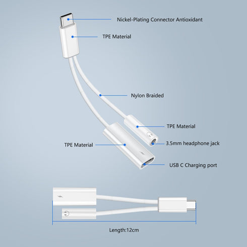 USB C to 3.5mm Audio Adapter with Charger, 2 in 1 USB C to 3.5mm Headphone Jack Hi-Fi DAC with PD 60W Charging Dongle Compatible with iPhone 15/15...