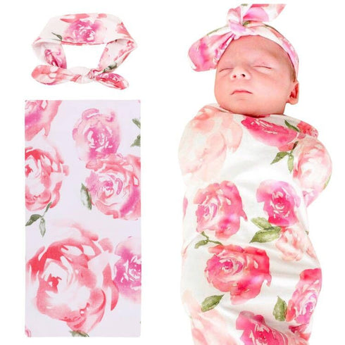 DRESHOW BQUBO Newborn Floral Receiving Blankets Newborn Baby Swaddling with Headbands Sleepsack Toddler Warm...