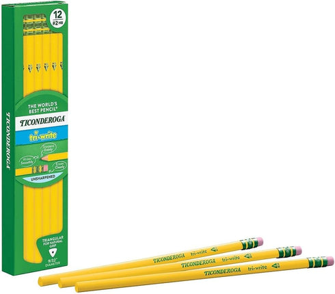 Ticonderoga 13856 Tri-Write Woodcase Pencil, HB #2, Yellow, Dozen...