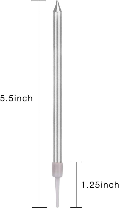 Luter Metallic Candle Candle Long Birthday Candles with Silver Stand Cake Candles for Wedding Birthday Party Decoration (24 Pieces)...