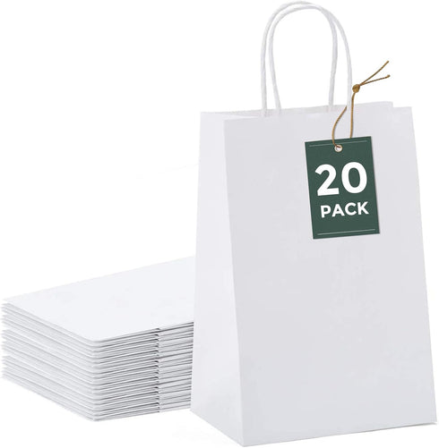 GSSUSA 5.25x3.75x8 20Pcs White Paper Bags With Handles?Small Gift Bags for Shopping,Craft,GroceryParty,Retail,Lunch,Business,Wedding,Merchandise,B...