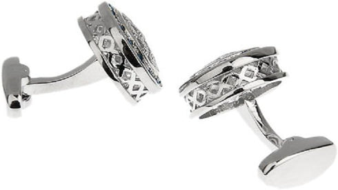 Crystal Blue Round Weave Design Pair Cufflinks in a Presentation Gift Box & Polishing Cloth...