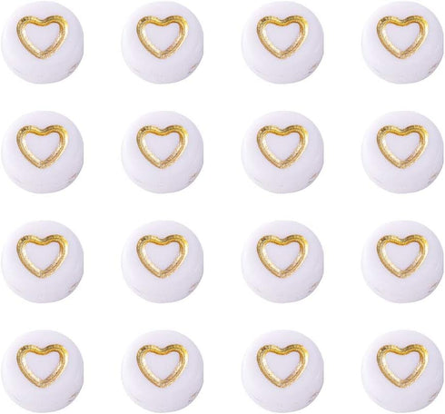 Cheriswelry 200pcs 7mm White Gold Acrylic Heart Beads Flat Round Disc Coin Heart Pony Beads for DIY Bracelet Necklace Jewelry Making Supplies...