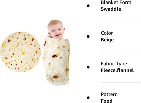 Tortilla Blanket, Baby Burritos Swaddle Blanket, Taco Blanket for Newborn Toddler, 285 GSM Soft Flannel Wearable Wrap Funny Gifts for Baby Shower ...