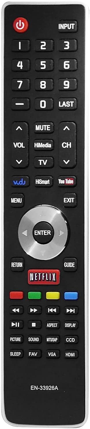 EN-33926A Remote Control Compatible with Hisense EN-33926A for Hisense Smart TV 32K20DW 32K20W 40K366WN 50K610GWN 55K610GWN 40H5 XV5849 32H5B 40H5...