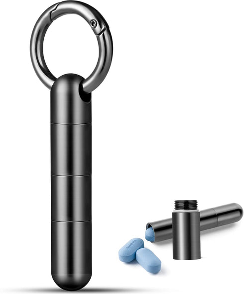 TISUR Keychain Pill Holder,Titanium Pill Case Small Pill Organizer Waterproof Pill Box, EDC Pill Container Metal Tube Outdoor Camping Travel for M...