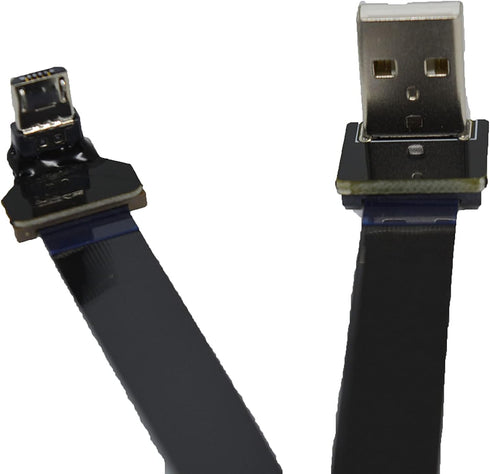 Long Flat Slim Thin Ribbon FPC Micro USB Male 90 Degree Angled up to Standard USB A Male 90 Degree Angled for sync and Charging Black (80CM Micro ...