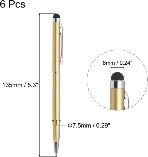 MECCANIXITY 6pcs Metal Stylus Pen Ballpoint Pen 2 in 1 Universal Retractable Ink Pen with Stylus Tips for All Capacitive Touch Screen Device, Gold...