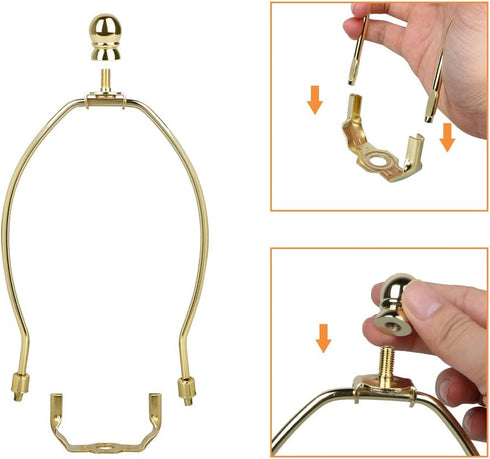 10 Inch Lamp Harp, 2 Set Gold Lamp Shade Harp Holder with Finial, DIY Detachable Replacement Lampshade Adapter Harp Bracket Hardware for Table/Flo...