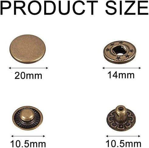 24 Sets Heavy Duty Leather Snap Fasteners Kit, BetterJonny 20mm Metal Snap Buttons Press Studs Leather Rivets Snaps with 4 Setter Tools for Clothe...