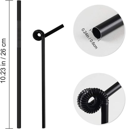 200 Pcs Individually Packaged Black Plastic Extra Long Flexible Disposable Drinking Straws.(0.23'' diameter and 10.2" long) (Black)...