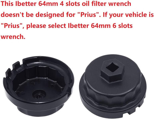 64mm 4 Slots Aluminum Oil Filter Wrench for Toyota, Lexus, RAV4, Camry, Tundra, Highlander, Sienna, Cruiser, Tacoma - 3/8 Inch Square...
