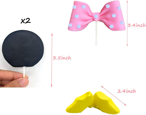 Handmade Mini Mouse Cake Topper Pink Bow /Ears/Shoes for Girl Birthday Party Cake Decorations, 5pcs...