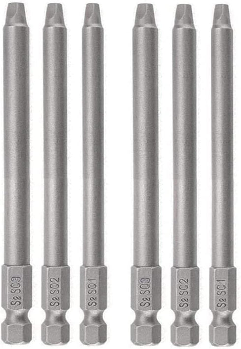 6Pcs 1/4 Inch Shank Long Magnetic Square Head Screwdriver Bits Set Power Tools SQ1 SQ2 SQ3 (100mm)...