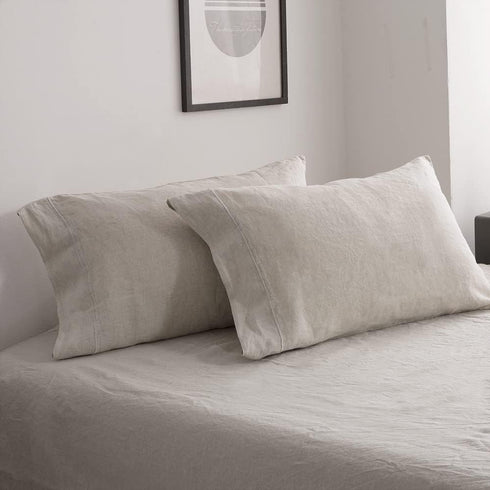 Simple&Opulence 100% French Linen Pillowcase Queen Size-Set of 2- Washed Solid Color Pillow Cases Embroidered -Soft and Durable (Linen, 20''x30'')...