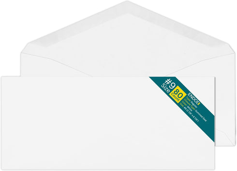 #9 Envelopes Letter Size - 80 Pack - 3 7/8 x 8 7/8 inch White Business Envelopes with Gummed Seal - Return Mailing Envelopes - Legal Envelopes for...