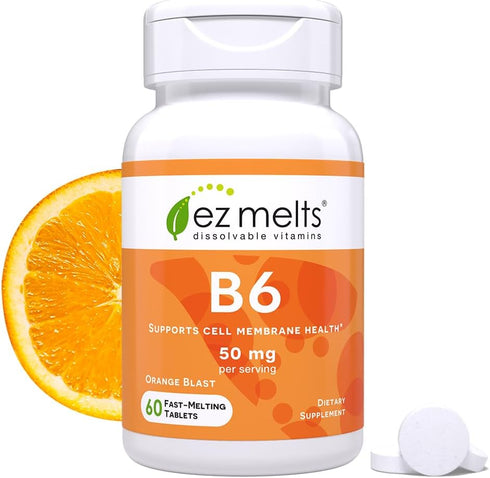 EZ Melts Dissolvable Vitamin B6 50 mg, Sugar-Free, 1-Month Supply...