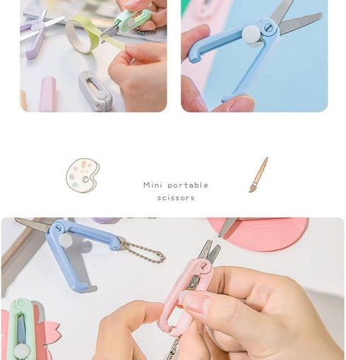 Blue Mini Scissors with Keychain Portable Folding Scissors Small Cutter Shear for Cutting, Scrapbooking, Crafting, Sewing, DIY Projects,Office Cut...