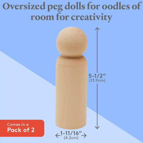 Large Wooden Peg Dolls 5-1/2 inch, Pack of 2 Unfinished Jumbo Dad Peg Doll Figures for Peg People Crafts, by Woodpeckers...
